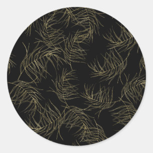 Sticker Rond Feuilles de mariage tropical glamour noir et or