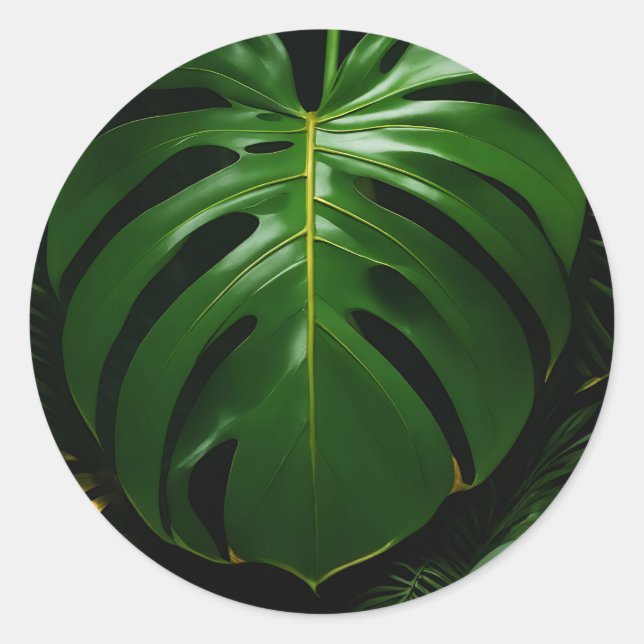 Sticker Rond Feuilles de Monstera Or Jungle Glamour (Devant)