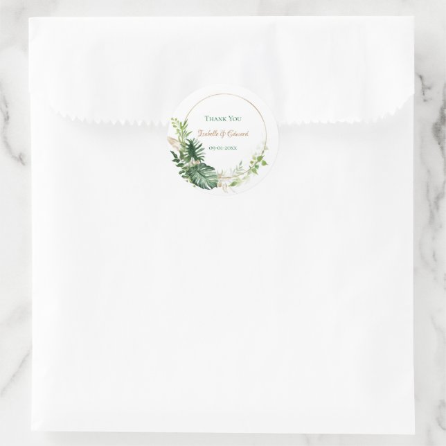 Sticker Rond Feuilles de Monstera vertes tropicales géométrique (Sac)