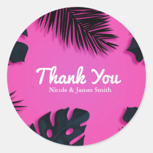 Sticker Rond Feuilles de palmier tropical rose pour fête luau