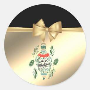 Sticker Rond Feuilles de sapin de Noël tendance, arc en faux or