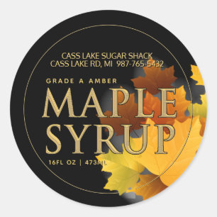 Sticker Rond Feuilles d'érable colorés en texte ciselé sirop d'