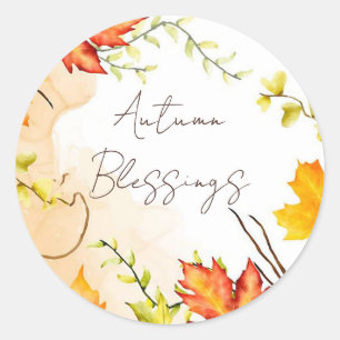 Sticker Rond Feuilles d'érable d'automne avec texte personnalis