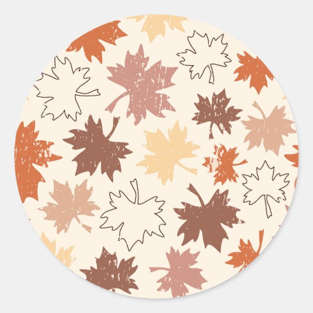 Sticker Rond Feuilles d'érable d'automne, rouge brun beige (Devant)