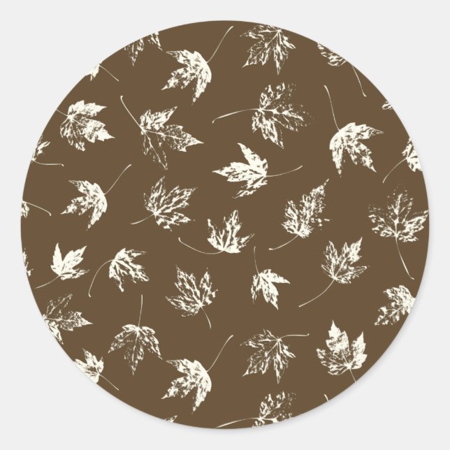 Sticker Rond Feuilles d'érable d'automne sur brun - motif sans  (Devant)
