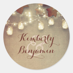 Sticker Rond Feuilles d'érable et Russe Mason Jar Mariage