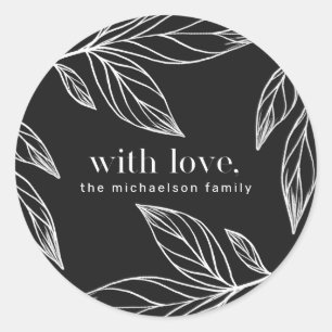 Sticker Rond Feuilles d'hiver avec amour et nom Noël