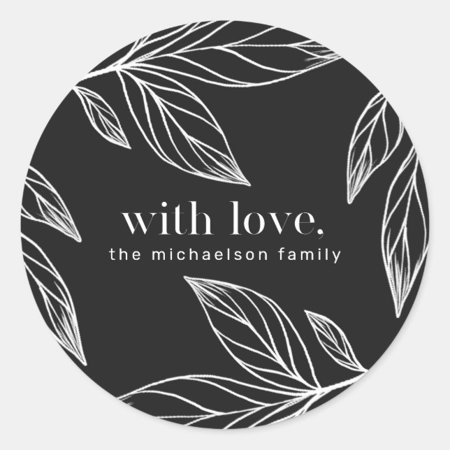 Sticker Rond Feuilles d'hiver avec amour et nom Noël (Devant)