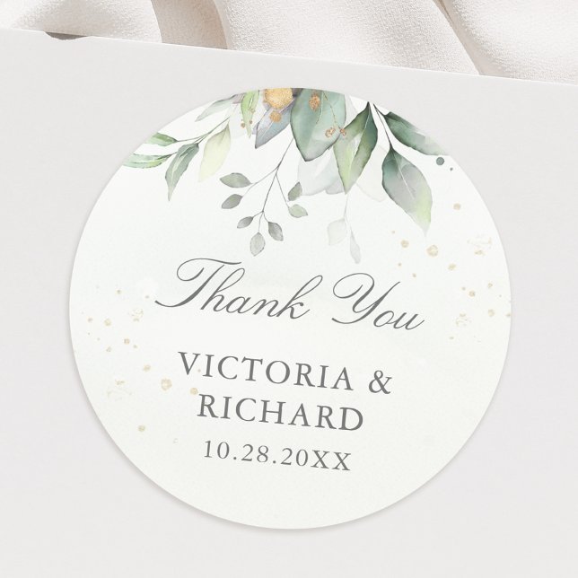 Sticker Rond Feuilles dorées de verdure d'eucalyptus Élégant Me (Créateur téléchargé)