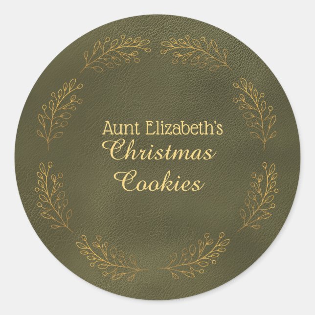 Sticker Rond Feuilles dorées élégantes pour cookies de Noël ver (Devant)