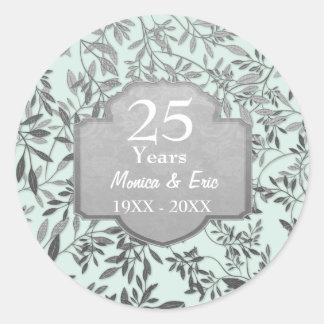 Sticker Rond Feuilles du 25e anniversaire de Mariage d'argent