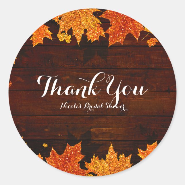 Sticker Rond Feuilles Pailletées d'Automne Favori Glam Rustique (Devant)