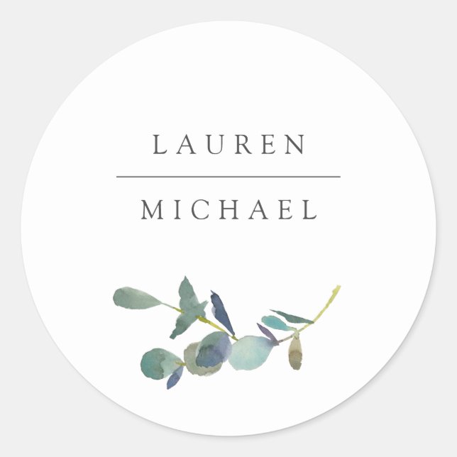Sticker Rond Feuilles simples d'Eucalyptus | MARIAGE (Devant)