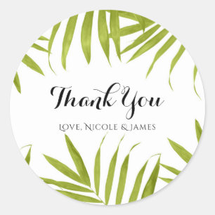 Sticker Rond Feuilles Tropicales Élégant Cadeau de Mariage d'Ét