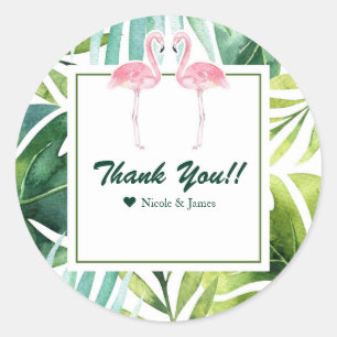 Sticker Rond Feuilles tropicales et flamants roses Faveur de ma