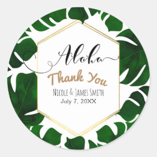 Sticker Rond Feuilles tropicales vert foncé Mariage blanc et or