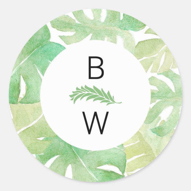 Sticker Rond Feuilles tropicaux en aquarelle (Devant)