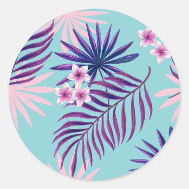 Sticker Rond Feuilles tropicaux et fleurs 2 (Devant)
