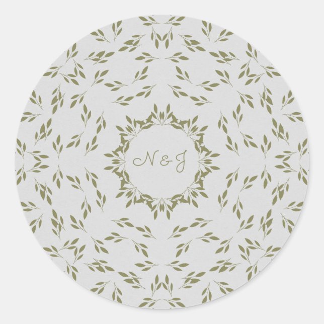 Sticker Rond Feuilles vert olive Avoine naturelle Mariage rusti (Devant)