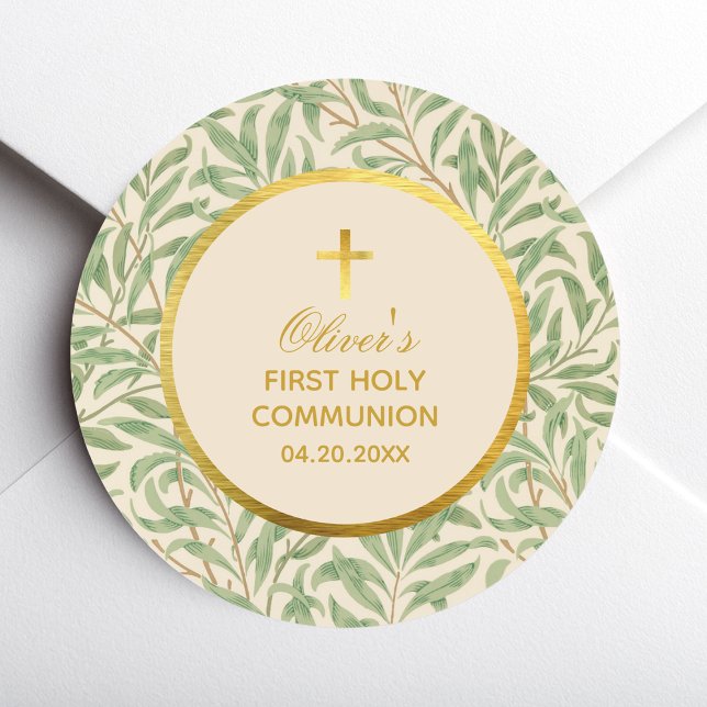 Sticker Rond Feuilles vertes de première communion Morris Faux  (Créateur téléchargé)