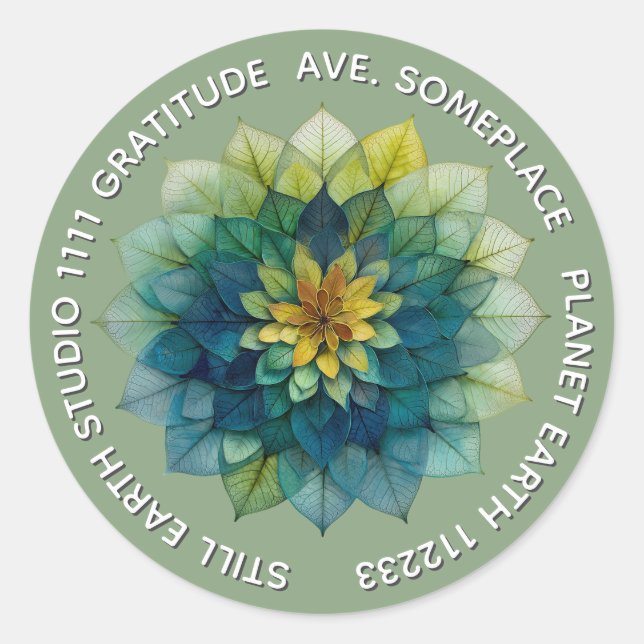 Sticker Rond Feuilles Vivantes | Mandala (Devant)