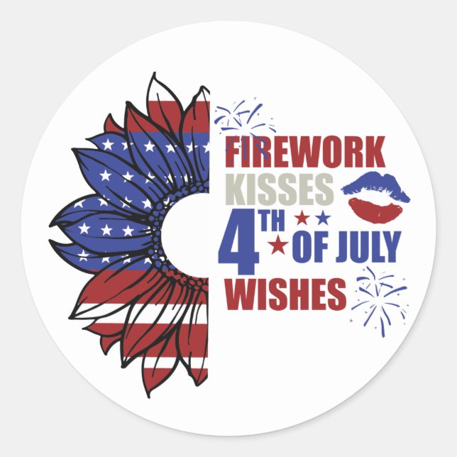 Sticker Rond feux d'artifice baisers Quatrième juillet souhaits (Devant)
