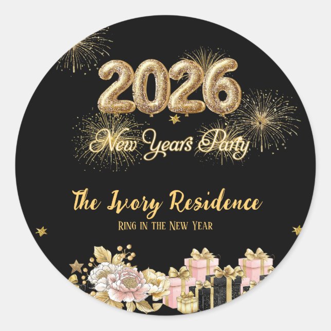Sticker Rond Feux d'artifice élégants Nouvel An (Devant)