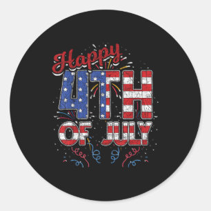 Sticker Rond Feux d'artifice Joyeux 4 juillet Drapeau américain