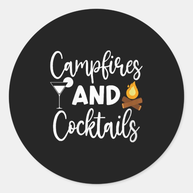 Sticker Rond Feux de camp de femmes et queues amateur de campin (Devant)