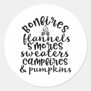 Sticker Rond Feux de joie écharpes Smores écrasant citrouille