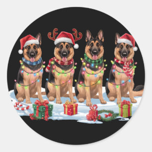 Sticker Rond Feux de Noël berger allemand - Design adorable