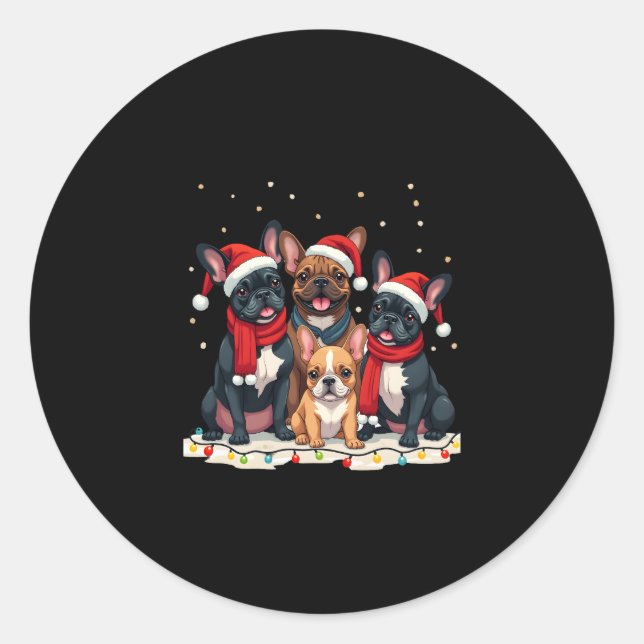 Sticker Rond Feux de Noël Chien-taureaux français Noël Chien-fr (Devant)