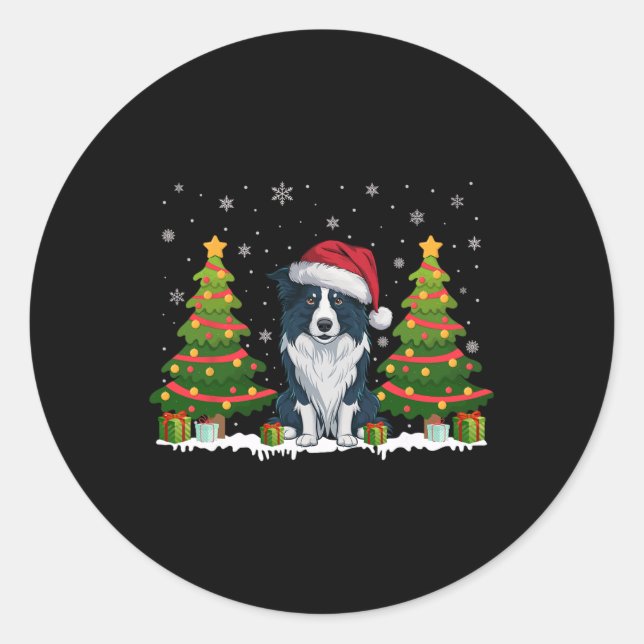 Sticker Rond Feux de Noël Frontière Collie Chien Santa Chapel N (Devant)