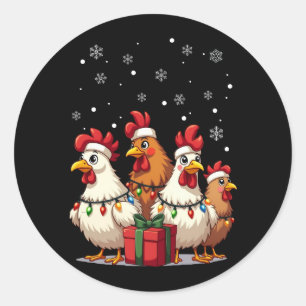 Sticker Rond Feux de Noël Poulet Père Noël Drôle Noël