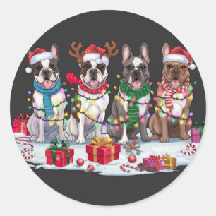 Sticker Rond Feux de Noël pour Bulldog français - Design adorab