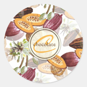 Sticker Rond Fèves de cacao, fleurs de chocolat, cadeaux natur