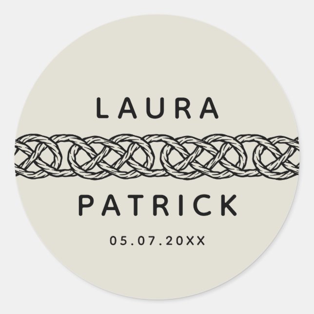 Sticker Rond Fiançailles Mariage personnalisable Boho avec noeu (Devant)