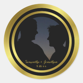 Sticker Rond Fiançailles Mariage photo Elegant Gold Foil