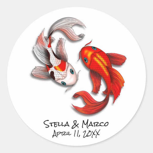 Sticker Rond Fiançailles mariage Yin Yang Koi Fish Garden Party (Devant)