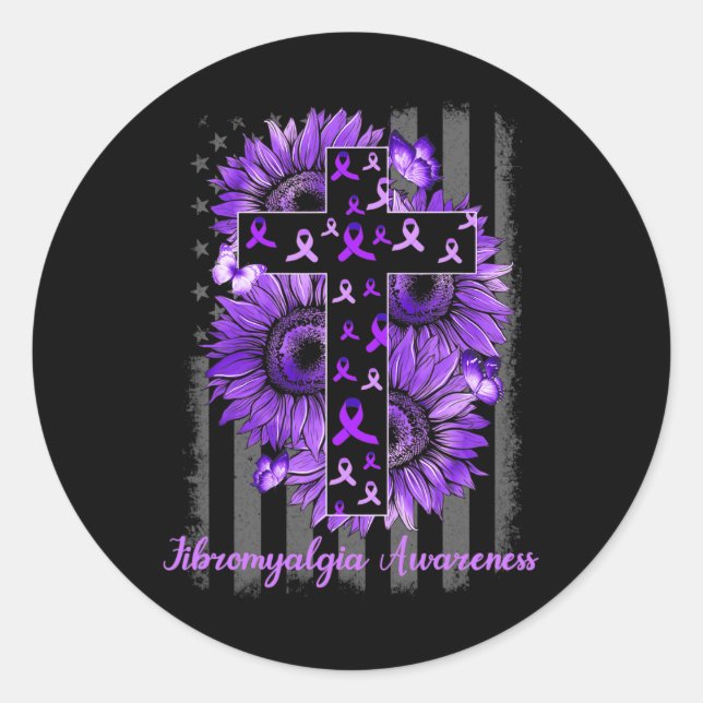 Sticker Rond Fibromyalgie Soutien de sensibilisation Guerrier T (Devant)
