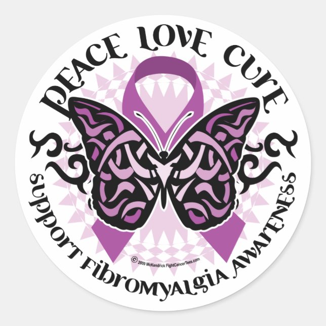 Sticker Rond Fibromyalgie Tribal des papillons (Devant)
