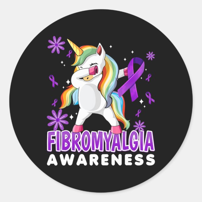 Sticker Rond Fibromyalgie Unicorne - Fibro Warria (Devant)