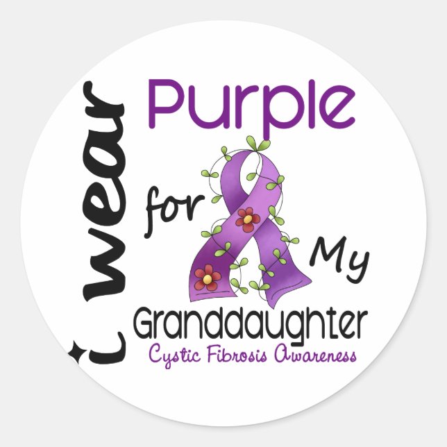 Sticker Rond Fibrose kystique Je Porte Violet Pour Ma Petite-Fi (Devant)