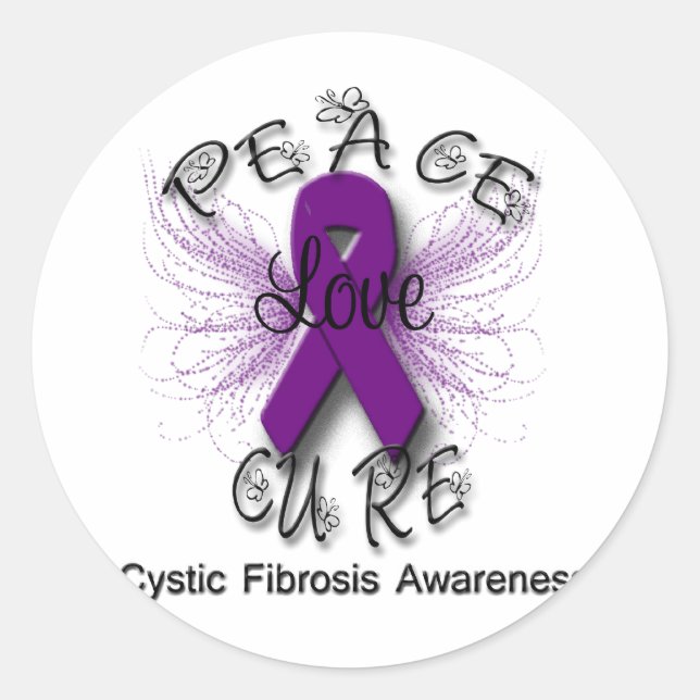 Sticker Rond Fibrose kystique Paix amour Cure Papillon 2 (Devant)