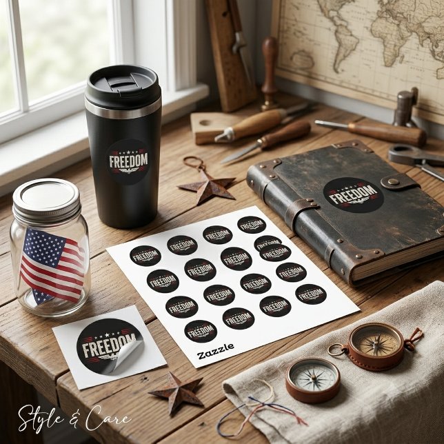 Sticker Rond Fiche de conception graphique de liberté patriotiq (Patriotic Freedom Graphic Designed Sheet of Classic Round Sticker)