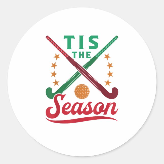 Sticker Rond Field Hockey Christmas Tis The Season Player Holid (Devant)