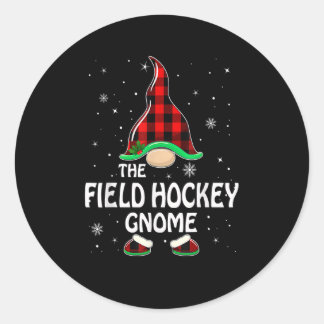 Sticker Rond Field Hockey Gnome Buffalo Plaid Matching Family C