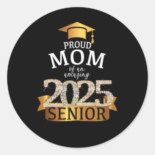 Sticker Rond Fier 2025 Senior Maman I Elegant Yellow Celebrati