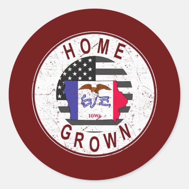 Sticker Rond Fier Amérique Drapeau d'État US Accueil Cultivé Io (Devant)