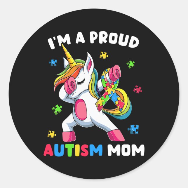 Sticker Rond Fier Autisme Maman Danse Dab (Devant)
